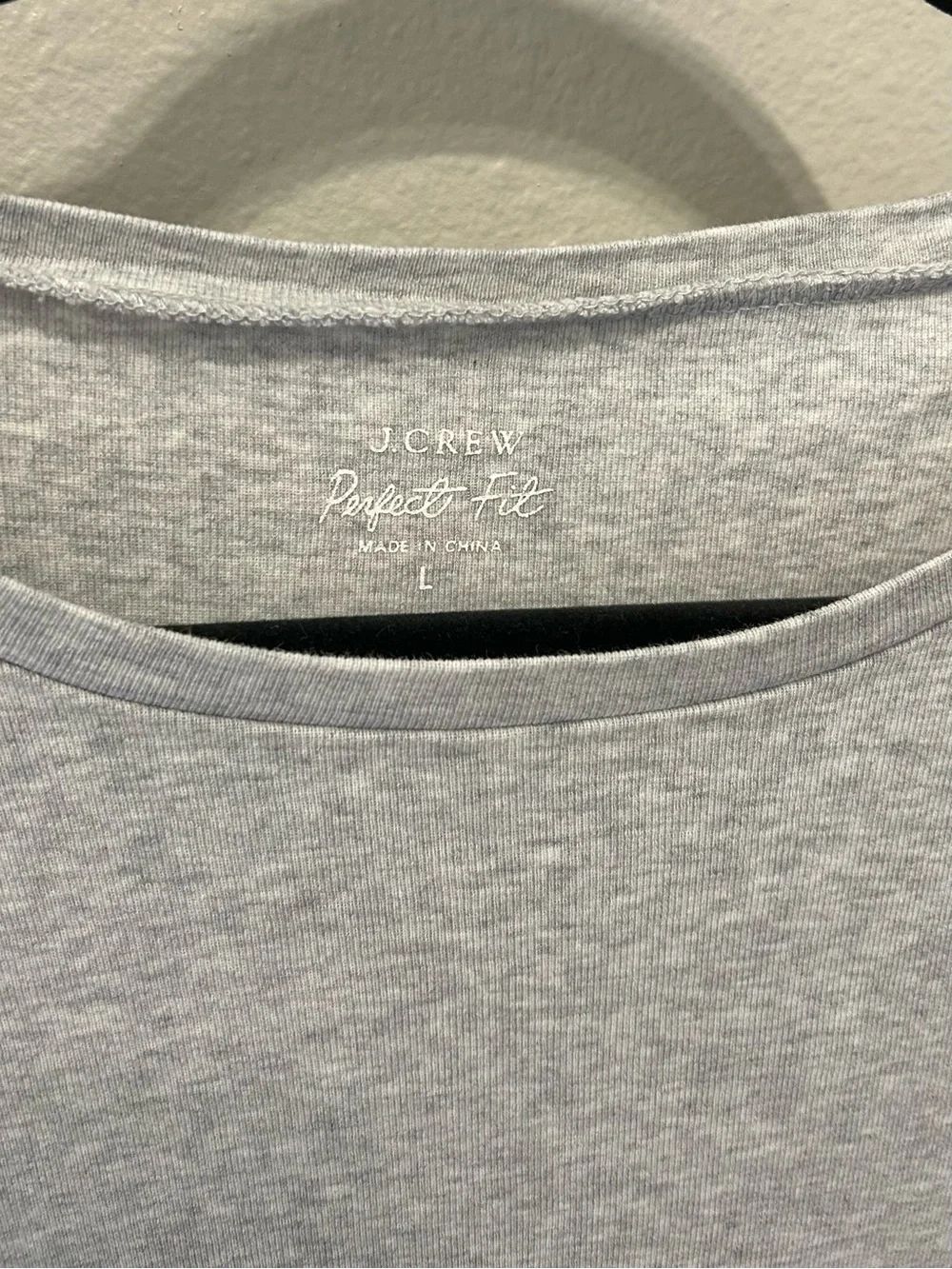 100% Cotton J.Crew Perfect Fit Long Sleeve Staple Crewneck T-shirt Heather Grey